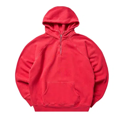 Pre-owned Les Tien Heavyweight Half Zip Raglan Hoodie 'washed Crimson' | Red | Men's Size M