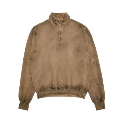 Pre-owned Les Tien Heavyweight Half Zip Yacht Pullover 'roebuck Oil' | Tan | Men's Size M In Brown