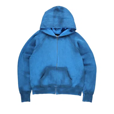 Pre-owned Les Tien Heavyweight Raglan Zip Hoodie 'glacier Oil' | Blue | Men's Size Xl