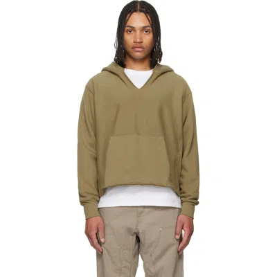 Les Tien Khaki Heavyweight Raw Cropped Hoodie In Green
