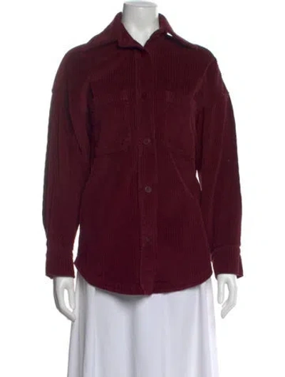 Pre-owned Les Tien Long Sleeve Button-up Top In Burgundy