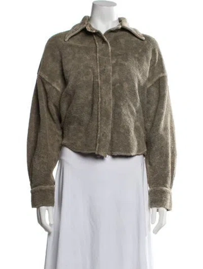 Pre-owned Les Tien Long Sleeve Button-up Top In Green
