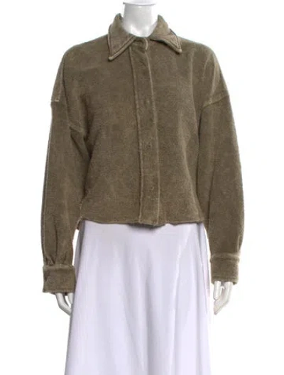 Pre-owned Les Tien Long Sleeve Button-up Top In Green