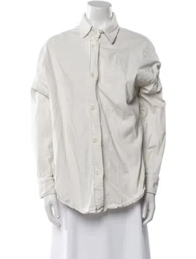 Pre-owned Les Tien Long Sleeve Button-up Top In Neutral