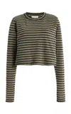 Les Tien Mert Striped Cotton Cropped T-shirt In Brown