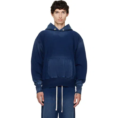 Les Tien Navy Heavyweight Hoodie In Dark Denim