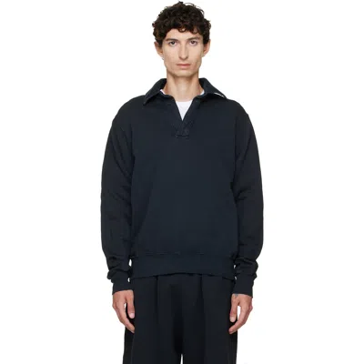 Les Tien Navy Heavyweight Moto Back Polo In Blue