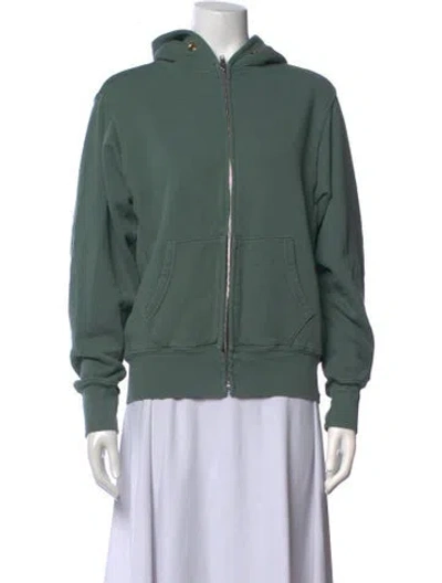 Pre-owned Les Tien Open Front Long Sleeve Hoodie In Green