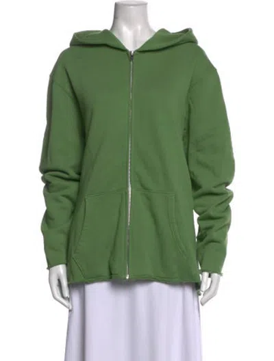 Pre-owned Les Tien Open Front Long Sleeve Hoodie In Green