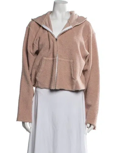 Pre-owned Les Tien Open Front Long Sleeve Hoodie In Pink