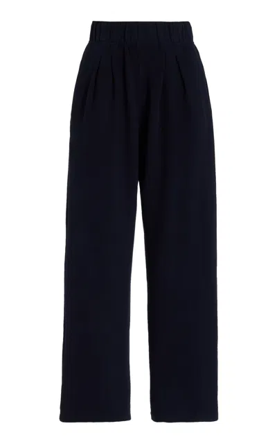 Les Tien Penny Pleated Cotton-blend Pants In Navy