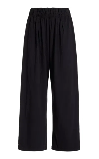 Les Tien Penny Pleated Cotton-modal Straight-leg Trousers In Black