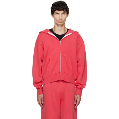 Les Tien Pink Heavyweight Zip Hoodie In Red