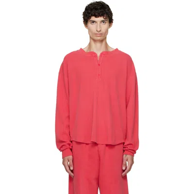 Les Tien Pink Thermal Baseball Hem Henley In Black
