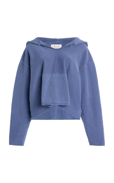 Les Tien Rachel Raw-edge Cotton Cropped Hoodie In Blue