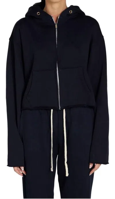 Les Tien Rosa Raw Zip Hoodie In Navy In Blue