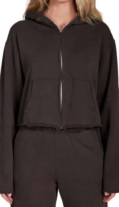 Les Tien Rosa Raw Zip Hoodie In Vintage Black
