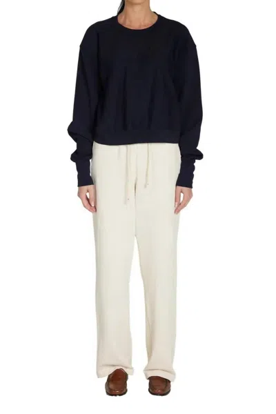 Les Tien Ryder Crop Crew Neck Sweatshirt In Navy In Blue