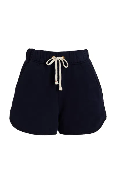 Les Tien Serena Scalloped Cotton Shorts In Navy