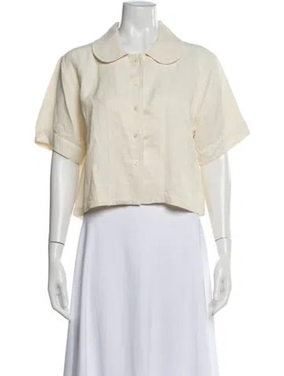 Pre-owned Les Tien Short Sleeve Button-up Top In Neutral