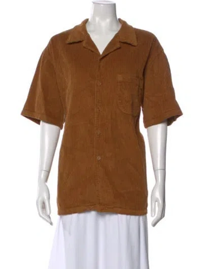 Pre-owned Les Tien Short Sleeve Button-up Top W/ Tags In Brown