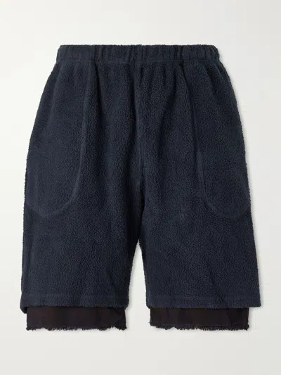 Les Tien Straight-leg Cotton-fleece Drawstring Shorts In Blue