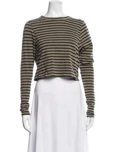 Pre-owned Les Tien Striped Crew Neck Crop Top In Green