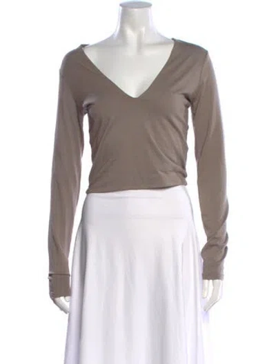 Pre-owned Les Tien Supima Cotton V-neck Top In Grey
