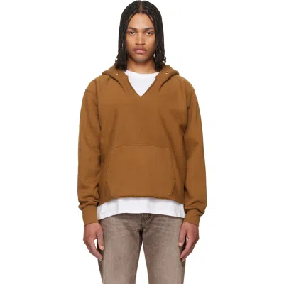 Les Tien Tan Heavyweight Raw Cropped Hoodie In Brown