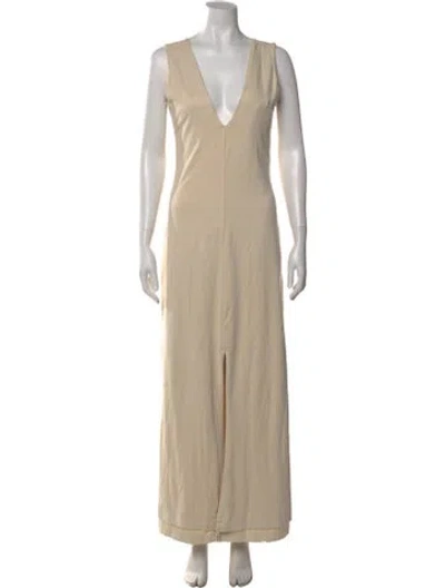 Pre-owned Les Tien V-neck Long Dress In Neutral