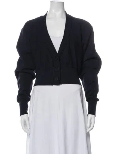 Pre-owned Les Tien V-neck Long Sleeve Button-up Top W/ Tags In Black/blue