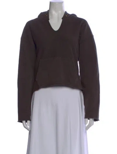 Pre-owned Les Tien V-neck Long Sleeve Hoodie In Brown