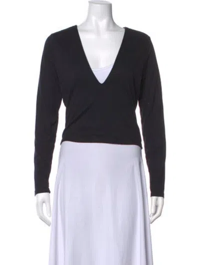 Pre-owned Les Tien V-neck Long Sleeve Top In Black