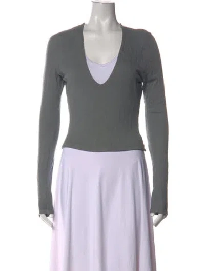 Pre-owned Les Tien V-neck Long Sleeve Top In Gray