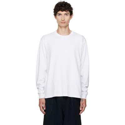Les Tien White Heavyweight Binded Neck Classic Long Sleeve T-shirt