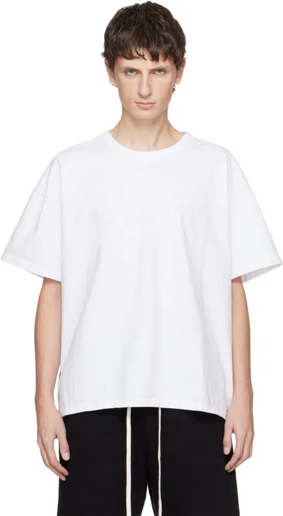 Les Tien White Lightweight Binded Neck Oversized T-shirt