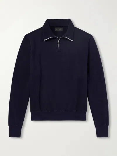 Les Tien Yacht Garment-dyed Cotton-jersey Half-zip Sweatshirt In Blue