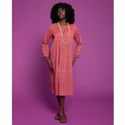 Les Touristes Capi Patterned Cotton Dress, Famara Coral In Pink