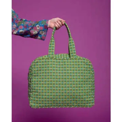 Les Touristes De Paris Organic Printed Cotton Weekend Bag In Green