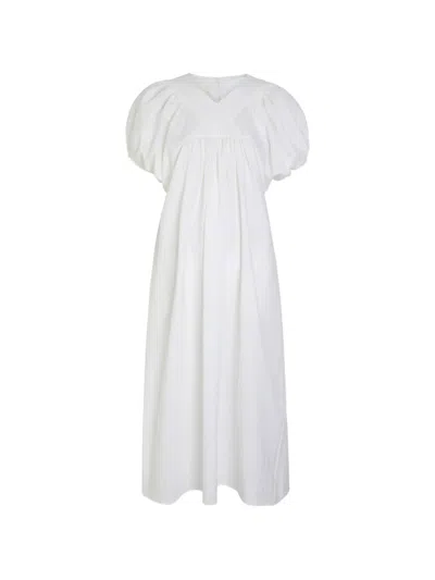 Les Vacances D'irina Puff-sleeve Gathered Midi Dress In Multi