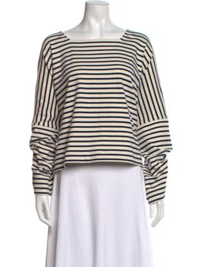 Pre-owned Les Vacances D'irina Striped Square Neckline Top In Neutrals