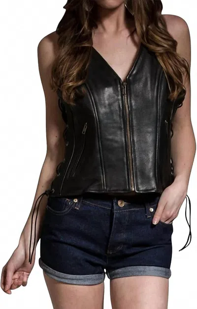 Lesa Collection Cowhide Leather Braided Vest In Black