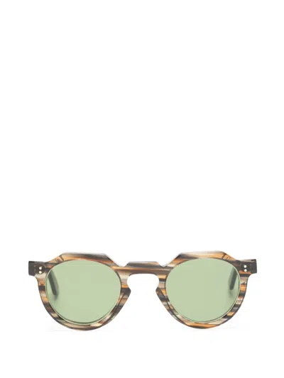 Lesca Crown Xl Panto Round-frame Sunglasses In Brown