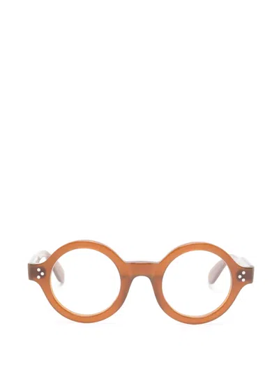 Lesca Saga Round-frame Sunglasses In Brown