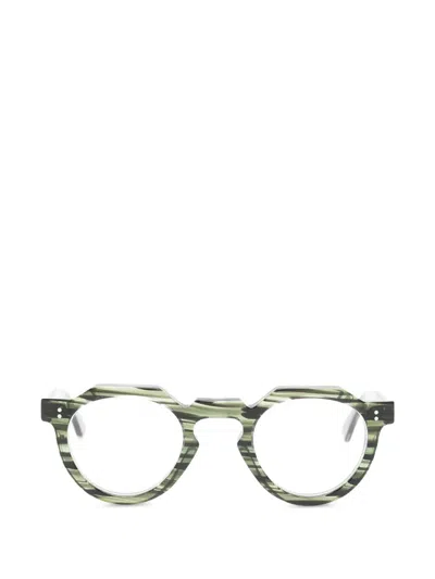 Lesca Striped Round-frame Glasses In Green