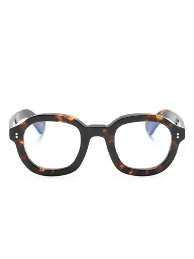 Lesca Tortoiseshell-effect Round-frame Glasses In Brown
