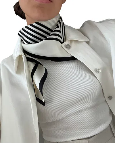 Lescarf Striped Cream Silk Scarf In Black