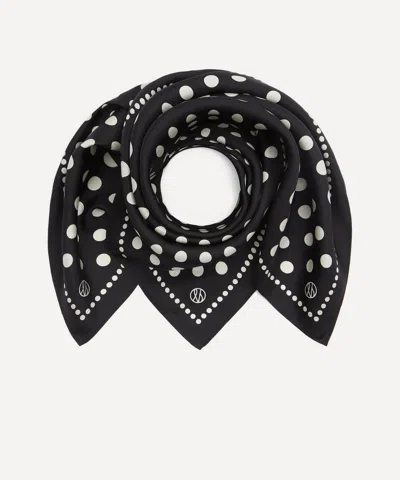 Lescarf Women's Polkadot Print Black 65x65 Silk Scarf