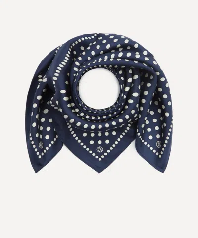 Lescarf Women's Polkadot Print Navy 50x50 Silk Scarf In Blue
