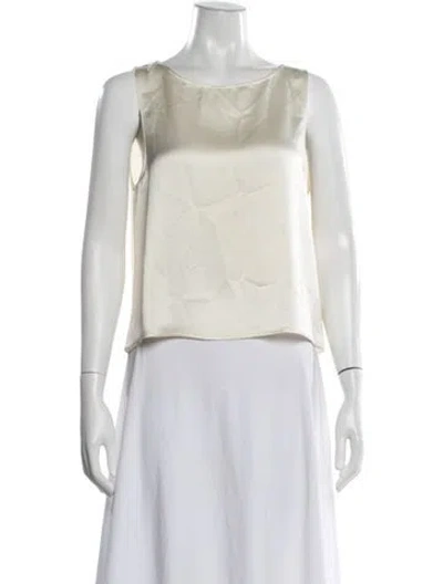 Pre-owned Leset Acetate Bateau Neckline Top In White